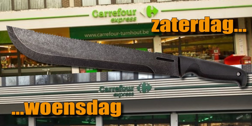 Twee Carrefours overvallen met machete op vijf dagen tijd: hallo, politie van Turnhout?